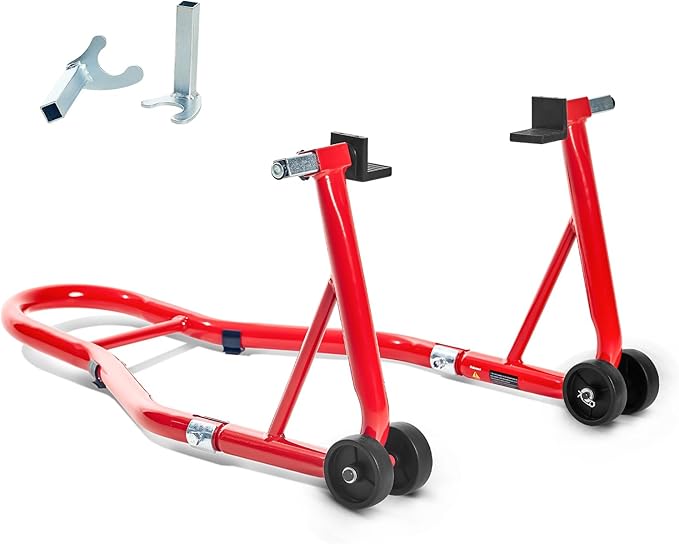 Donext Motorcycle Stand 850LB Sport Bike Rear Wheel Lift Swingarm Paddock Stands Red, Fit for BMW Yamaha Honda Kawasaki Suzuki, with U+L Forks