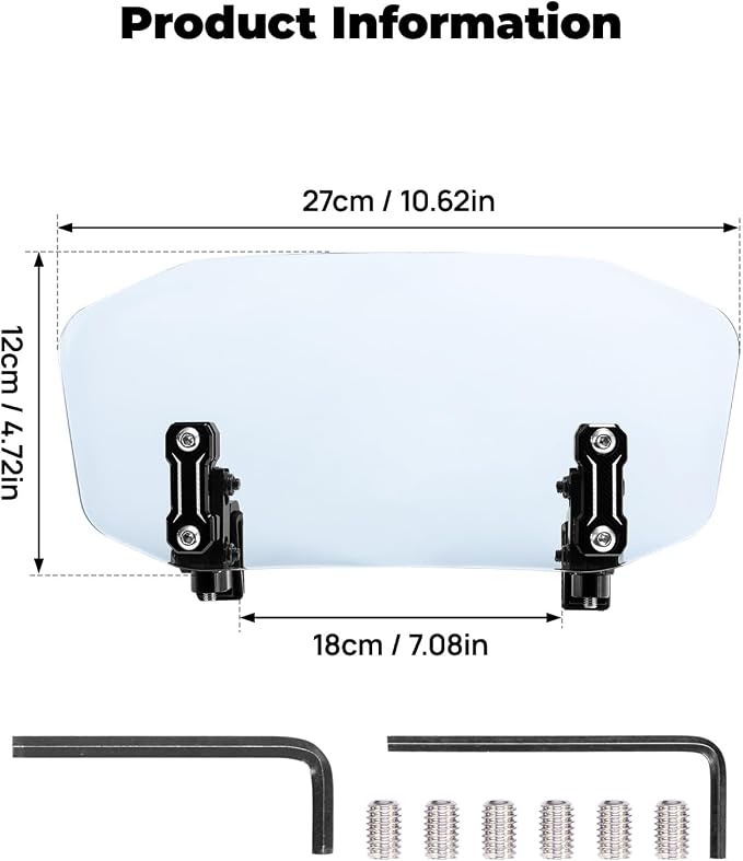KEMIMOTO Motorcycle Windshield Upgraded Aluminum Metal Heightened Spoiler Clip Universal Adjustable Extension Clips Windshield Extension Dark Tint