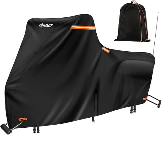 Heavy Duty Motorcycle Cover with Nano Material, Waterproof Outdoor Storage Cover, Moped Cover for Touring Models with Side Box