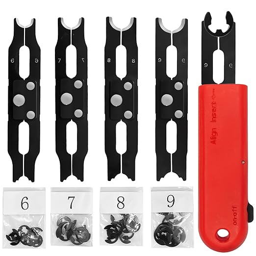 E Clips Assortment Kit With Removal and Installation Tool, 4 Sizes (6/7/8/9/mm) Snap Ring Kit & 40Pcs Retaining Rings for Bearing Fixation