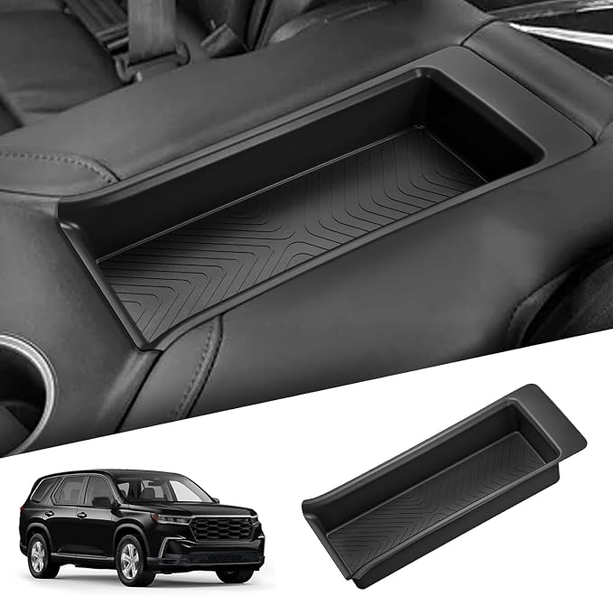 smabee 7PCS Center Console Organizers for Honda Pilot 2023 2024 2025 2026 Front & Rear Cup Holder Inserts + Front & Rear Armrest Storage Tray + Divider Storage Insert Accessories Interior Black