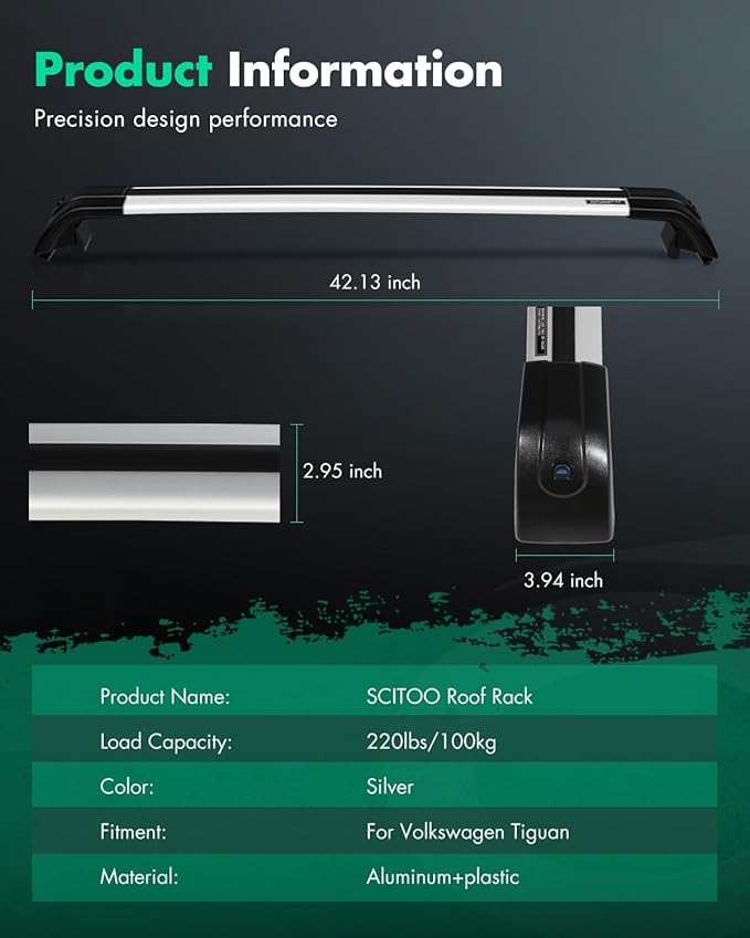 SCITOO Roof Rack Cross Bar for Volkswagen Tiguan 2010-2018 220LBS Cargo Bars Silver
