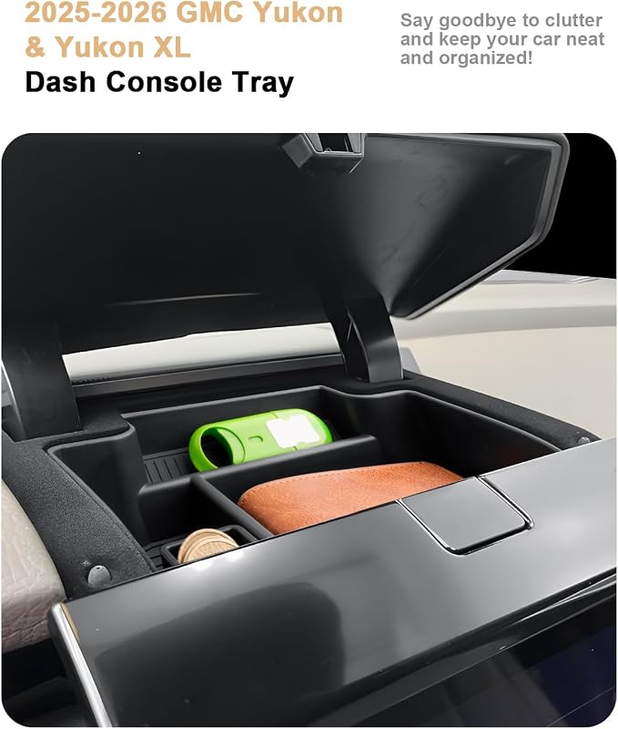 ECOZEN Dash Console Organizer For 2025-2026 GMC Yukon/Yukon XL - Dashboard Storage Tray With Removable Coin Slot Behind Screen Center Console Organizer - Yukon Interior Accessories