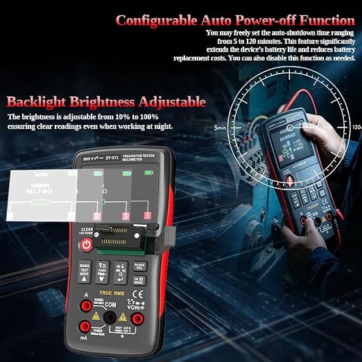 ZOTEK-XT1 2 in 1 Transistor Tester Multimeter, 25000-count Multimeter, Current, Voltage and Resistance Tester, Mosfet Transistor Capacitor SMD Electronic Component Tester, SCR PNP NPN ESR Meter