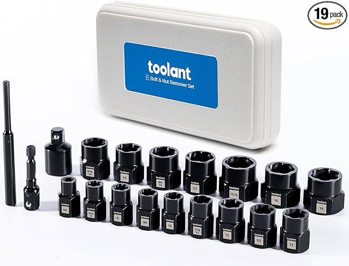 toolant 19pcs Impact Bolt Extractor Kit, Bolt & Nut Remover Socket Tool Kit, Stripped Bolt Extractor for Damaged Screws and Bolts