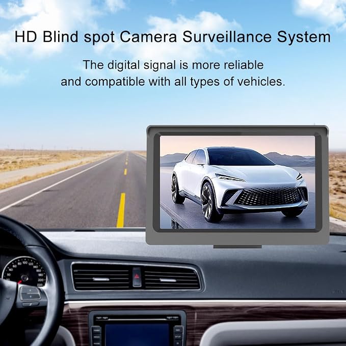 Side View Camera 5 inch HD Surveillance System, IP68 Waterproof Blind spot Camera with HD LCD Screen Parking Assistance System, Silver