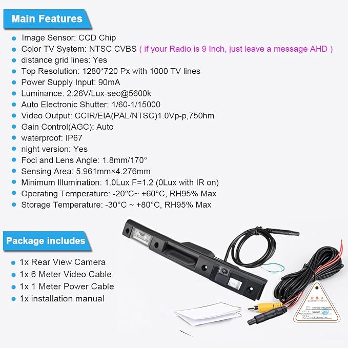 Vehicle Backup Camera Waterproof Car Rear View Camera Trunk Handle Parking Camera for Land Rover Range Rover III L322 2002/03-2012/08 XFJ000020 CXB000123LPO 51138265649