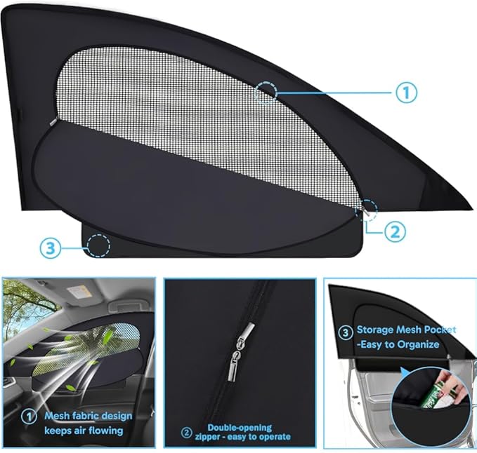 Custom-Fit Car Tacoma 2016-2023 Side Window Sunshade, Rear Baby Car Sunshade,Double-Layer Mesh & Oxford Cloth with Zipper, Privacy Cover/Insect Screen for Camping, UV Protection, Easy Installation