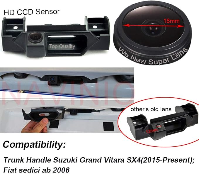 Super HD Vehicle Camera 1280x720 Pixels 1000 TV Lines 170 Wide Angle car Rear View Camera Reverse Parking for Suzuki Grand Vitara SX4(2015-present) Fiat Sedici ab 2006