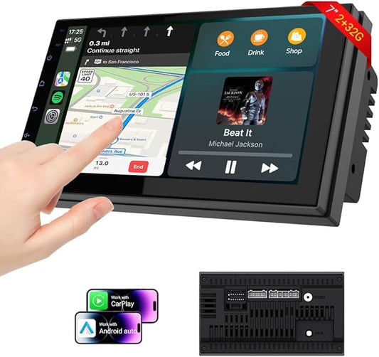 Haudio 7" Double Din Car Stereo w/Wireless CarPlay & Android Auto - Android 13 Touchscreen, Bluetooth 4.1, 2GB+32GB, GPS, 25W AMP (No Camera)
