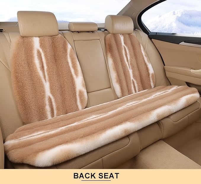 Faux Sheepskin Fur Car Seat Cover Full Set, Fluffy Cute Brown Car Seat Covers for Fuzzy Soft Auto Universal Plush Vehicle Seat Protector Pad Accessories Home and Office Chair