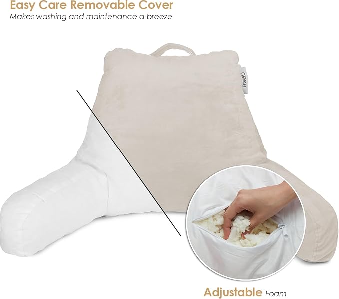 Nestl Reading Pillow with Shredded Memory Foam, Designed for Sitting Up in Bed and Couch, Back and Arms Adjustable Support for Adult & Teens Backrest Pillows for Reading, with Washable Cover Linen