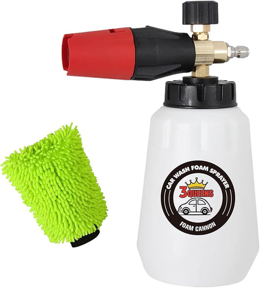 High Pressure Foam Cannon for Pressure Washer, 1L Heavy-Duty Car Wash Sprayer with Brass Connector, Fits Most Pressure Washers, Includes Microfiber Gloves