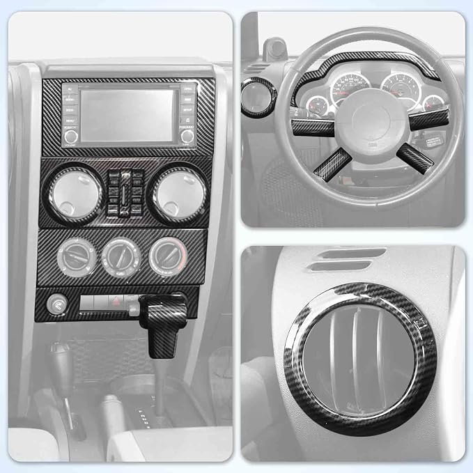 JeCar 16pcs for Jeep Wrangler JK Carbon Fiber Interior Trim Kit Compatible with 2007-2010 Jeep Wrangler JK JKU 4-Door Interior Accessories