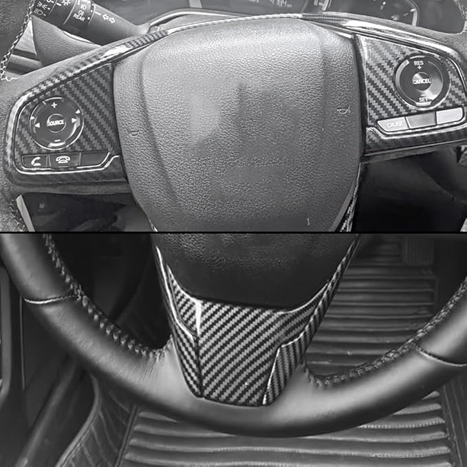 Steering Wheel Trim Decoration Steering Wheel Button Cover Trim Sticker Compatible with Honda Civic Accessories 10th Gen 2016 2017 2018 2019 2020 2021 ABS Carbon Fiber Style (6 PCS)