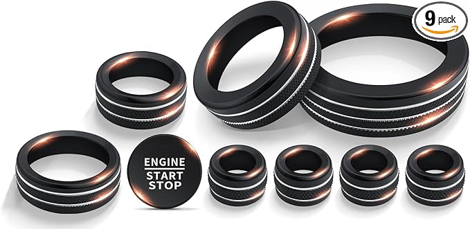 for 2025-2026 Ford Bronco Sport Accessories (Not for Bronco) 9PCS Aluminum Alloy Knob Cover Trim Set for Push Start, Volume, Air Vent Tabs, Headlight & Gear Shift Knob (Black)
