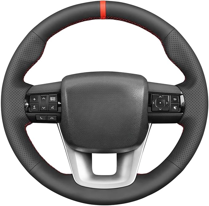MEWANT Customized Version Genuine Leather&Suede Steering Wheel Cover Wrap Hand Stitch Fit for Toyota Hilux 2015-2021 / Fortuner 2015-2021