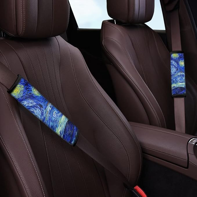 Xoenoiee Universal 11 Pack Car Seat Cover Front & Rear Protector SUV Car Full Set for Women with Steering Wheel Cover + Seat Belt Cover+ Cup Coasters+ Key Chains - Van Gogh Starry Night