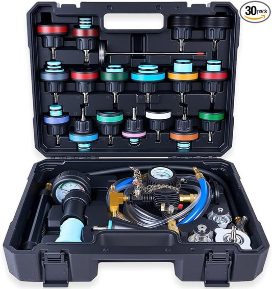 KOOPOOL 30PCS Radiator Pressure Tester Kit, Coolant Pressure Tester and Vacuum Refill Kit for Automotive Cooling System Water Tank Leakage Detection