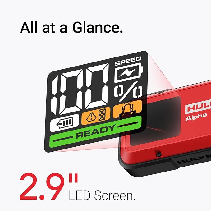 Hulkman Alpha Ultra Red, 1250A 44.4Wh Jump Starter, Power Without the Bulk, Car Battery Jump Starter & Jump Box with 2.9" Smart Display, 50-Min Full Charge, Jumper Cables for 7.0L Gas/4.0L Diesel