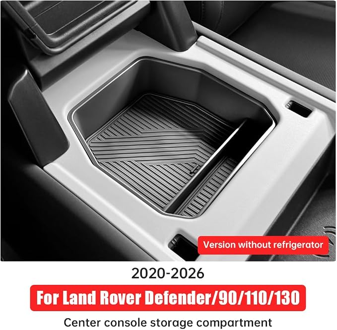 Armrest Storage Box for 2020-2025 2026 Land Rover Defender 90 110 130 Central Console Organizer Tray Bag Protective Pad Decorative Modification Accessories (No Refrigerator Version/Black)