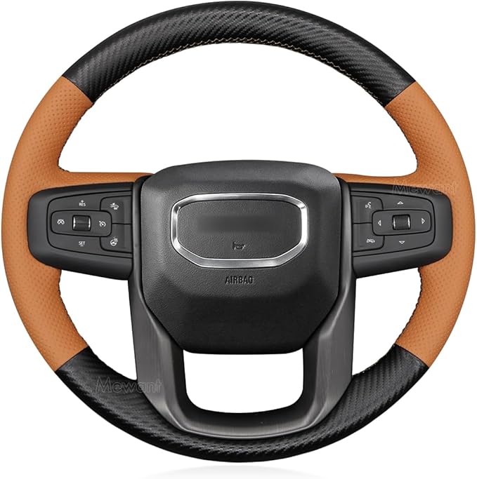 MEWANT Hand Stitch Car Steering Wheel Protector Wrap Cover for GMC Sierra 1500 2019-2023 / Sierra 1500 Limited 2022 / Sierra 2500 2020-2024 / Sierra 3500 2020-2024 / Yukon (XL) 2021-2023 Accessories