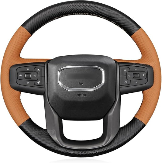 MEWANT Hand Stitch Car Steering Wheel Protector Wrap Cover for GMC Sierra 1500 2019-2023 / Sierra 1500 Limited 2022 / Sierra 2500 2020-2024 / Sierra 3500 2020-2024 / Yukon (XL) 2021-2023 Accessories