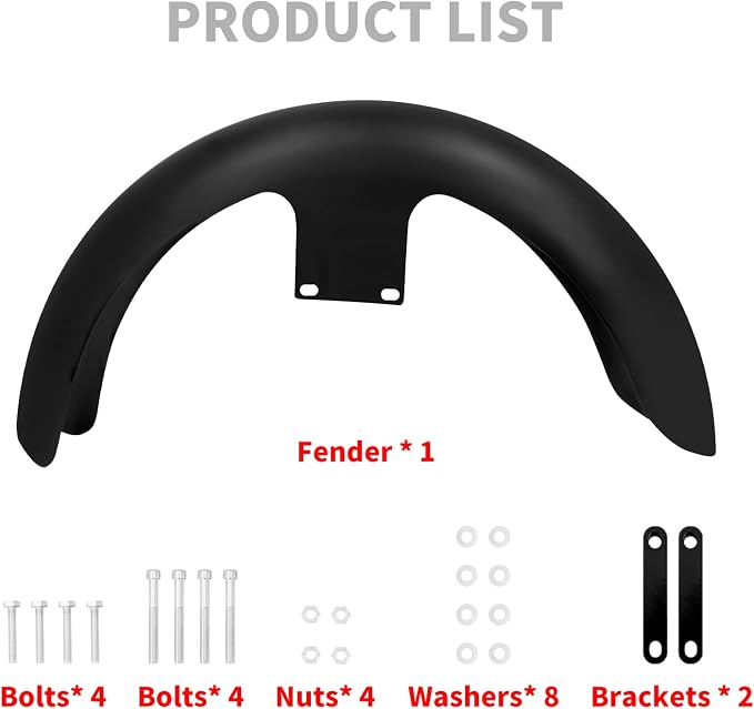 19" Motorcycle Front Fender Mudguards For 120 / R19 Tire Fit for Harley Bagger Touring Road King Electra Glide Street Glide FLHR FLHX (Matte Black)