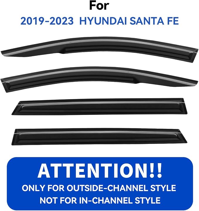 Window Visors Rain Guards for 2019 2020 2021 2022 2023 Hyundai Santa Fe, Out-Channel Window Vent Wind Deflectors Visors Shades for 19 20 21 22 23 Santa Fe