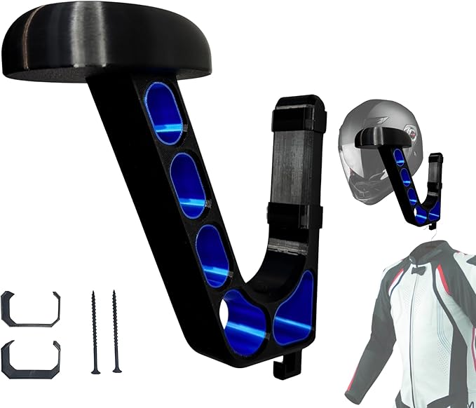 Wall Mounted Helmet Holder – Heavy Duty Motorcycle Helmet Hanger Rack for Garage Storage | Helmet Wall Mount for Motorcycle, Bicycle, Football & VR Headset | 3D Printed PETG Helmet Hook Sapphire Blue