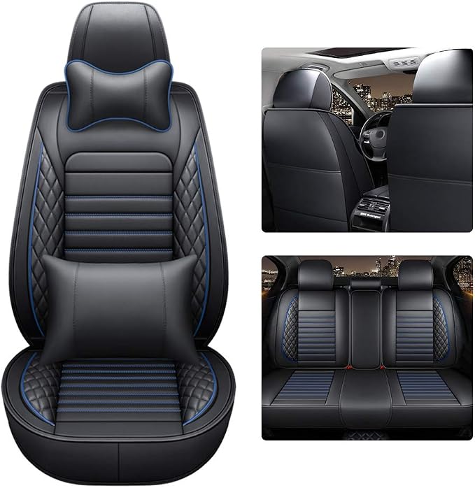 otoez Universal Car Seat Covers Full Set 5 Seat Waterproof Automotive Seat Protector Auto Cushion Cover Compatible with Most Honda Toyota Chevy Ford Vehicles,Trucks,SUV (Blue+Black)