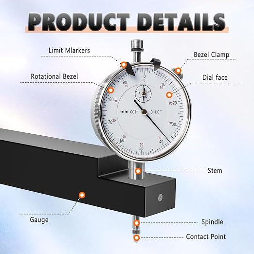 6434 Sleeve Height and Counter Bore Gauge Compatible with All Diesel Engines, Cylinder Bore Gauge Range: 0-1.00", Graduation: 0.001", Reading: 0-100, Quickly and Accurately Measure