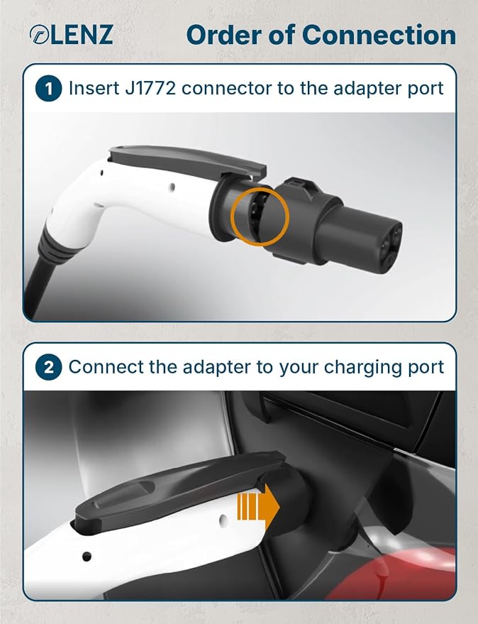 LENZ J1772 to NACS Charging Adapter – SAE J1772 to NACS for Tesla & NACS EVs (2026+ Hyundai, Kia, Rivian, Toyota bZ, Lexus RZ, Lucid) – Level 1 & 2 AC, 80A Max, Safety Certified to UL 2251