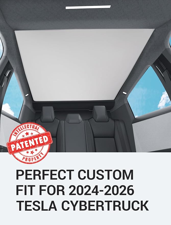 BASENOR 2026 2025 2024 Tesla Cybertruck Sunshade Roof [Nano Ice Crystal Cooling] Glass Roof Sun Shade Block UV Cover Top Window Keep Cooling Foldable Sunshades Bag for Cybertruck Accessories Gray