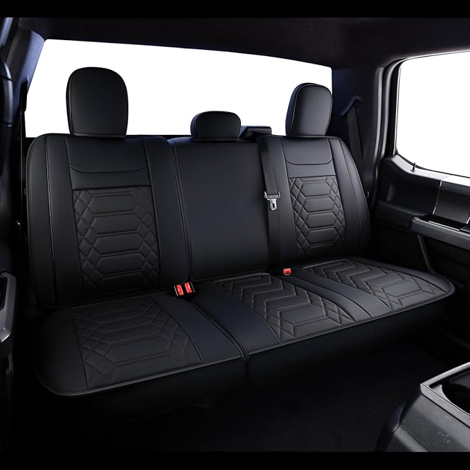 RISINGSTAR F150 Faux Leather Seat Covers, fit for 2015-2026 F150 SuperCrew, and 2017-2026 F250 F350 F450 Super Duty Crew Cab(Full Set, Black)
