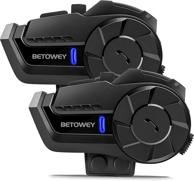 BETOWEY Motorcycle Helmet Bluetooth Headset, B2X Helmet Communication System Motorcycle Bluetooth Intercom with Noise Cancellation, Music Playback - for Dirt Bikes and Motorbikes 2 Pack