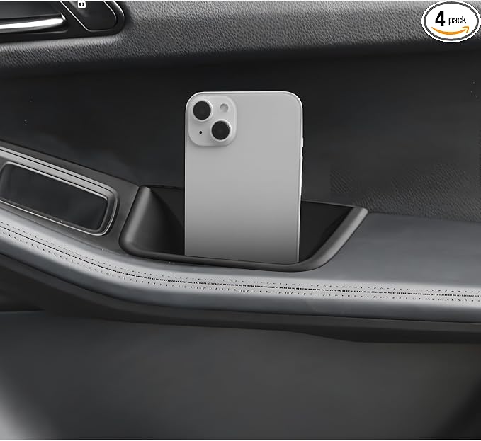 LUWU Door Tray Organizer Compatible with 2015-2025 Porsche Macan S/T/GTS Accessories Center Console Organizer Armrest Console Storage Box Insert Tray ABS Material Black 4PCS (Not for Macan EV)