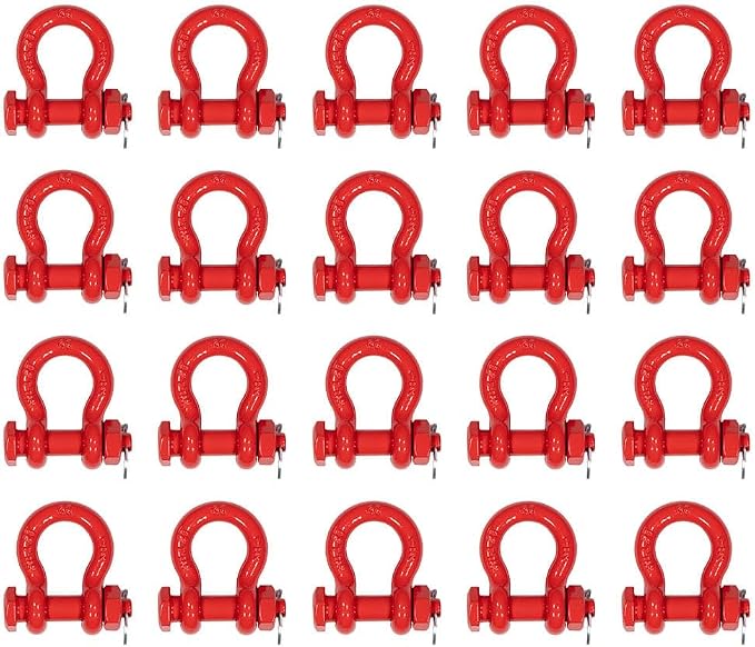 Mytee Products 20 Pcs 1/2" Anchor Shackle Forged Carbon Steel w/Safety Screw Pin Load Limit 4,000 lbs Double Rust Protection Heavy Duty D Ring Bolt Type Shackle for Towing, Rigging, Vehicle Recovery