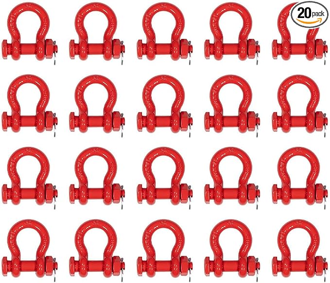 Mytee Products 20 Pcs 1/2" Anchor Shackle Forged Carbon Steel w/Safety Screw Pin Load Limit 4,000 lbs Double Rust Protection Heavy Duty D Ring Bolt Type Shackle for Towing, Rigging, Vehicle Recovery