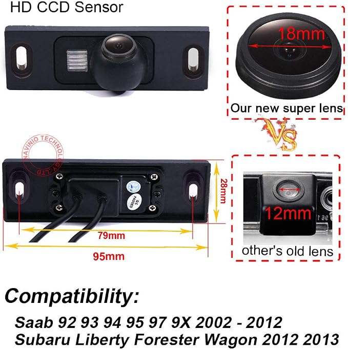 Super HD Vehicle Camera 1280x720 Pixels 1000 TV Lines Waterproof Vehicle Car Rear View Backup Camera 170° Reverse Camera for Saab 92 93 94 95 97 9X Subaru Liberty Forester Wagon