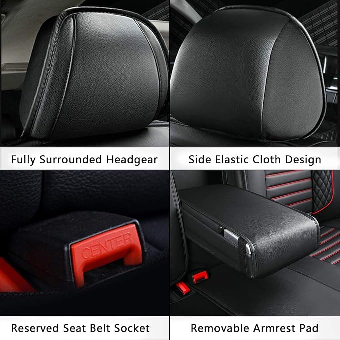 otoez Car Seat Covers Full Set, Black Leather Seat Cover Universal Fit for Most Car SUV Sedan Pick-up Truck, Waterproof Automotive Front and Back Seat Protector (Black)