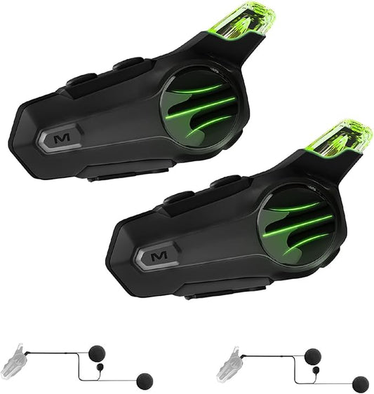 Motorcycle Bluetooth Headset for Wireless Dirt Bike 2 Riders 600M Intercom CVC Noise Cancellation Stereo HiFi Music IP67 Waterproof for Full Face Helmet with Tail Light (Black-Dual Pack)