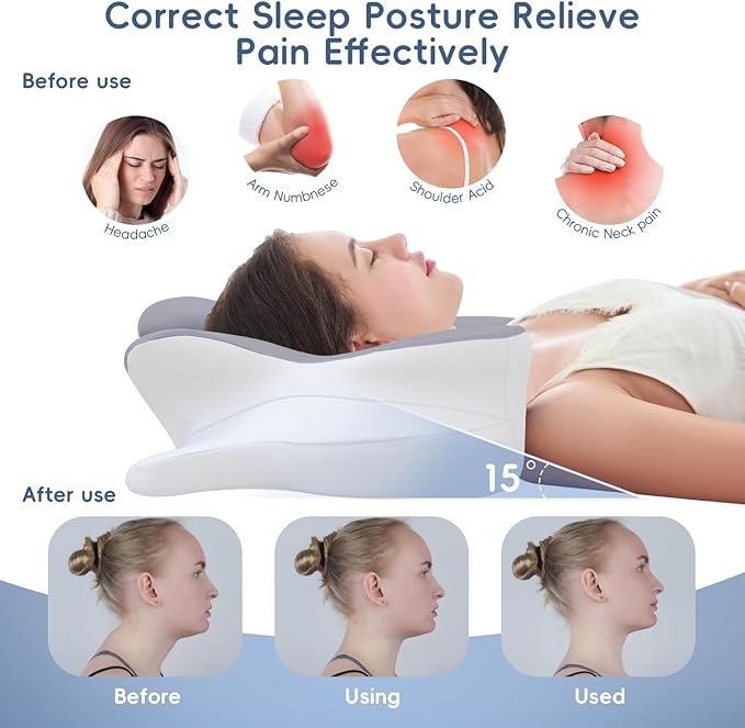 Cervical Neck Pillow, Ergonomic Memory Foam Pillows for Neck Pain Relief with Breathable Pillowcase, Adjustable Contour Neck Support Pillow for Side Back Stomach Sleepers, Odorless (Grey)