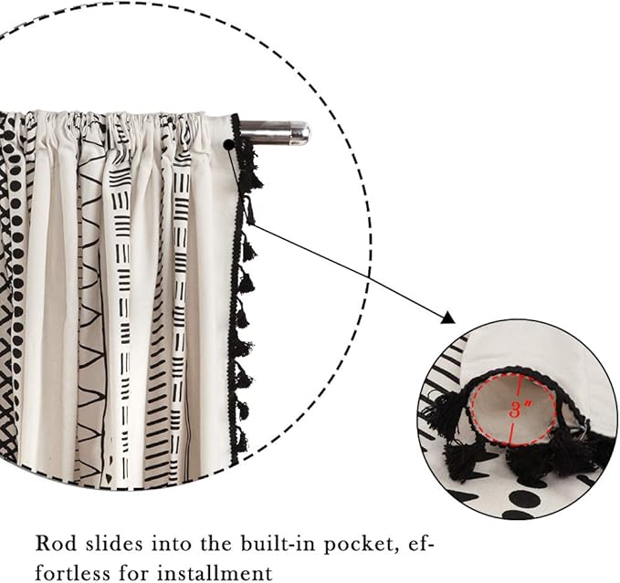 ColorBird Boho Long Floor to Ceiling Curtains for Living Room Sliding Door 95 Inches Modern Farmhouse Decor Black and White Striped Geometric Western Window Treatment Cream Curtain & Drapes 2 Panels