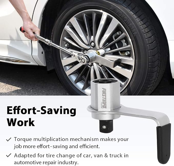 FIRSTINFO F3220DF - 800 N.m. (590 Ft-lbs) Manual Torque Multiplier 3.4:1 Wrench, 1/2 inch Drive (Female/Input) to 3/4 inch Drive (Male/Output) Adaptor, Max. 800 Nm Lug Nut/Labor Saving Tool