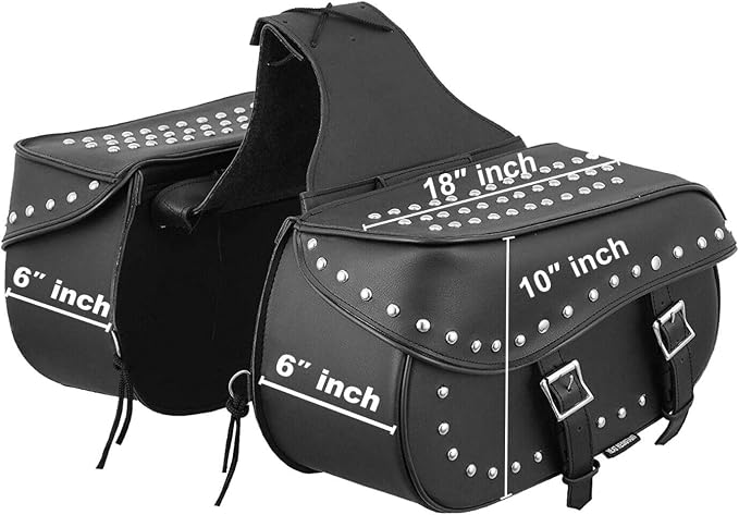 Motorcycle Saddle Bag, Waterproof Leather with Side Pockets Rear Seat Bag Gear Storage Luggage for Touring Motorbike (SB-5050 Black)