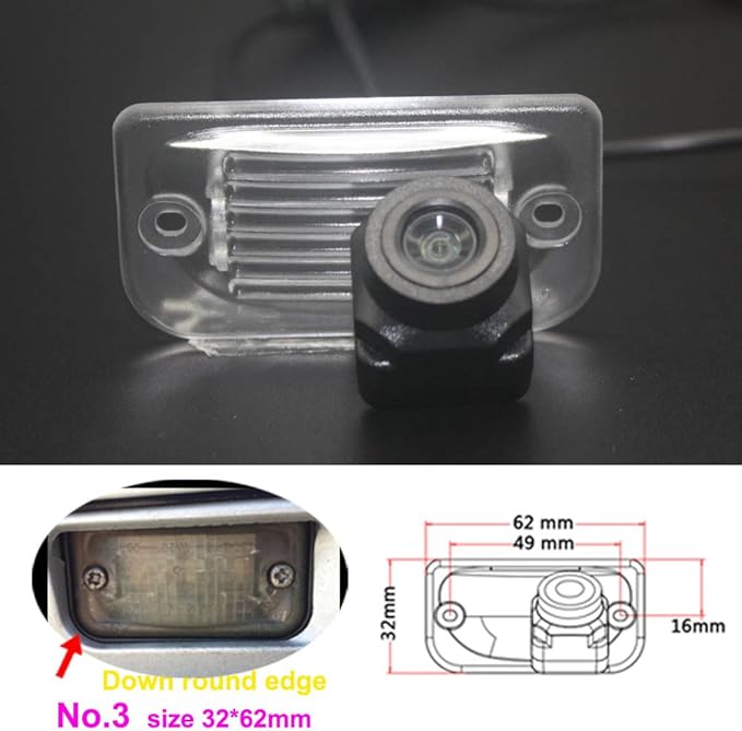 Waterproof Backup Camera Color Car Rear View Camera License Plate with Night Vision for Mercedes C E CLS Class W203 W211 W219 W209 (No. 3 Size 32 * 62mm Down Round Edge)