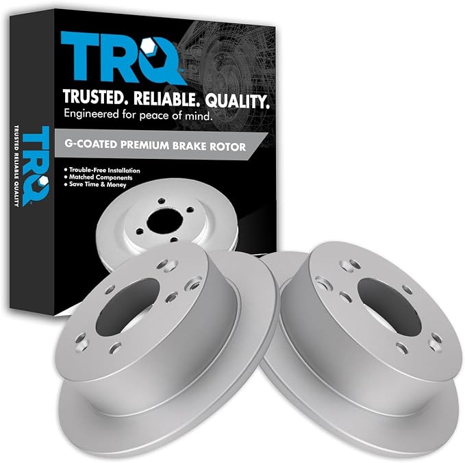 TRQ Rear Brake Rotor Set G Coated Solid Compatible with 2001 Hyundai XG300 2002-2005 XG350 2005-2010 Sonata 2005-2009 Tucson 2006-2010 Kia Optima 2005-2010 Sportage