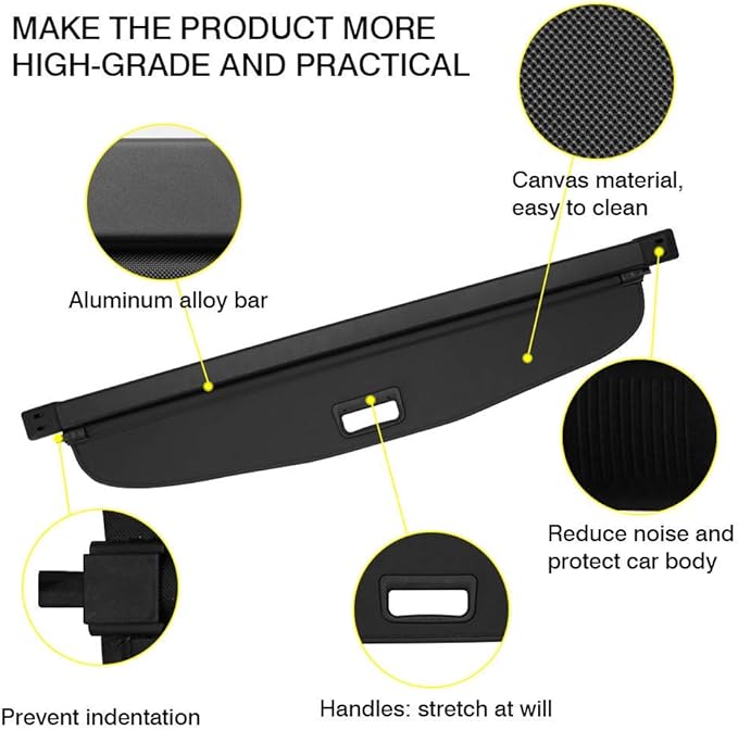 Powerty Cargo Cover for 2019-2023 Toyota Prius Accessories (Latest XW50 Since November 2018) Retractable Rear Trunk Security Cover Shielding Shade Black (Not for Prius Prime)