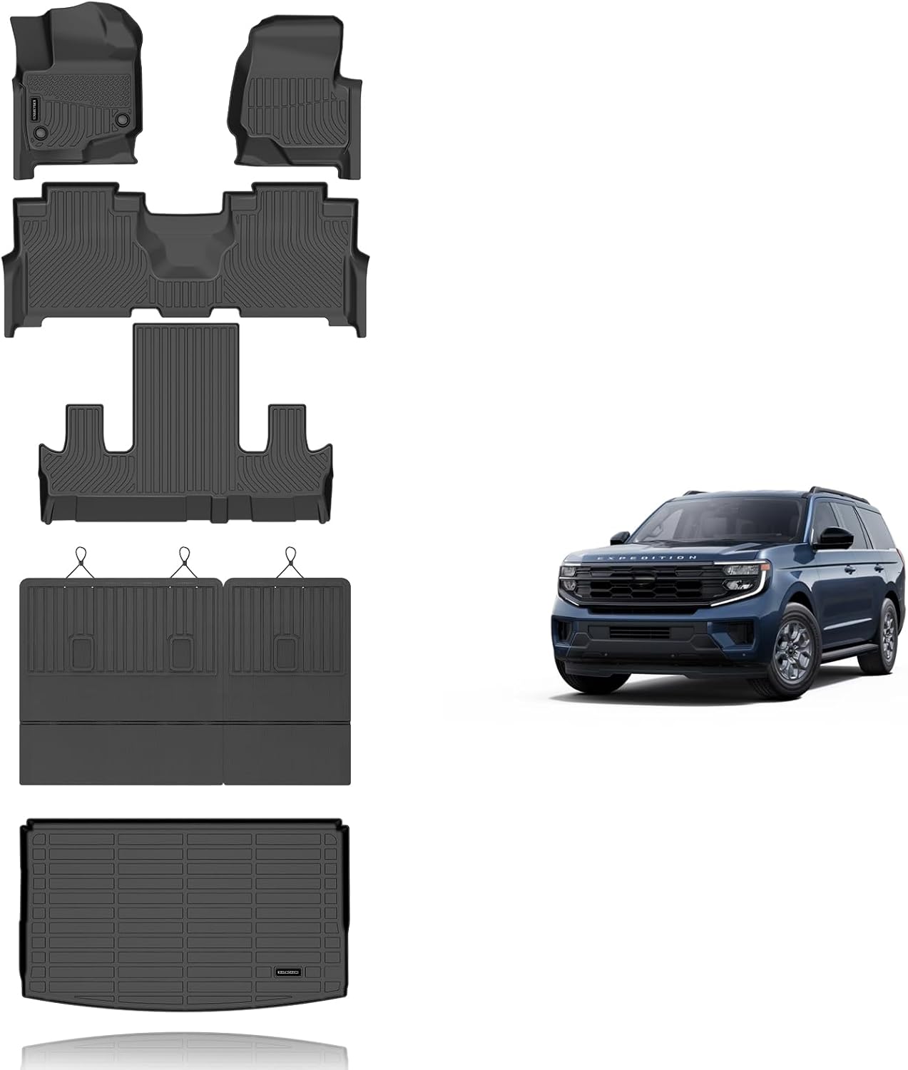 KELCSEECS® Floor Mats & Cargo Liner with Seatback Mats for 2021-2025 Ford Expedition Max 7 Seats Bench Seating, All Weather Protection TPE Floor Liners Full Set Expedition Accessories Black